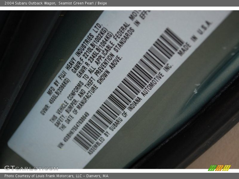 Seamist Green Pearl / Beige 2004 Subaru Outback Wagon