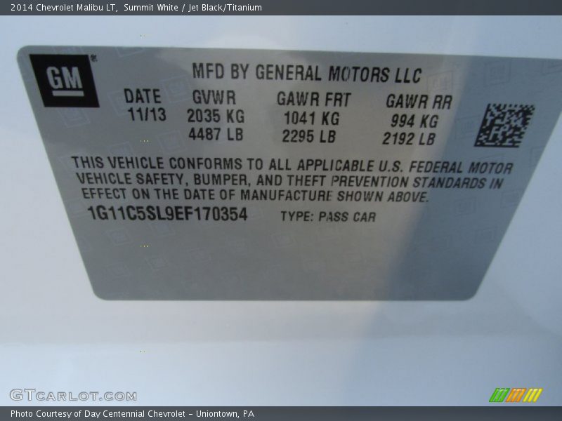 Summit White / Jet Black/Titanium 2014 Chevrolet Malibu LT