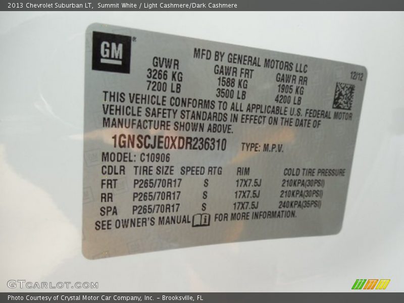 Summit White / Light Cashmere/Dark Cashmere 2013 Chevrolet Suburban LT