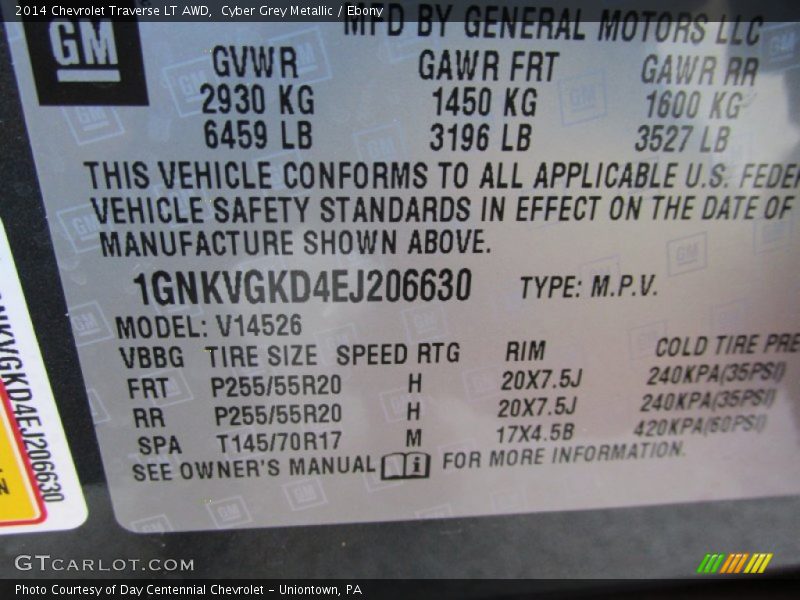 Cyber Grey Metallic / Ebony 2014 Chevrolet Traverse LT AWD