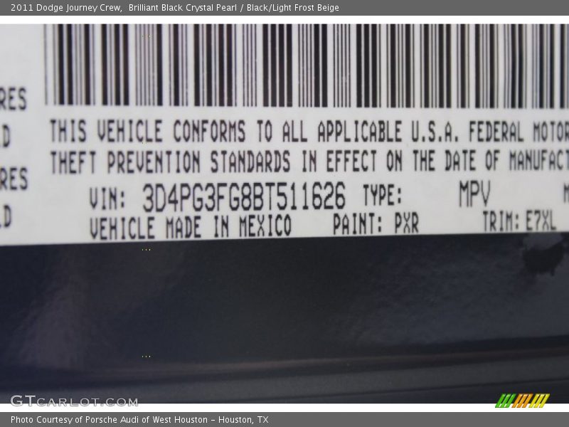 Brilliant Black Crystal Pearl / Black/Light Frost Beige 2011 Dodge Journey Crew