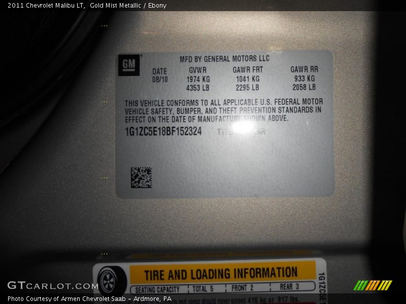 Gold Mist Metallic / Ebony 2011 Chevrolet Malibu LT