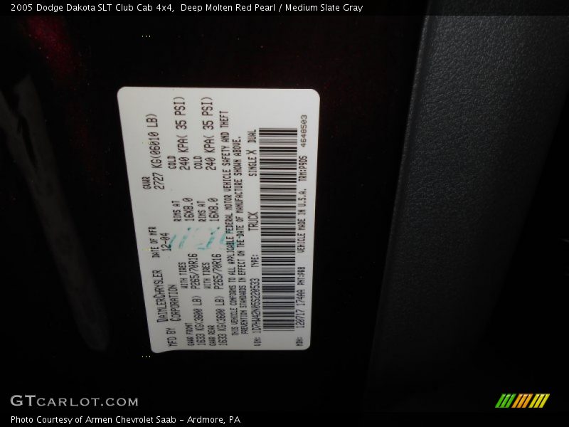 Deep Molten Red Pearl / Medium Slate Gray 2005 Dodge Dakota SLT Club Cab 4x4