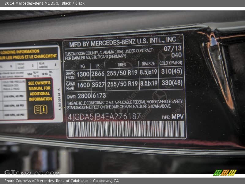 Black / Black 2014 Mercedes-Benz ML 350