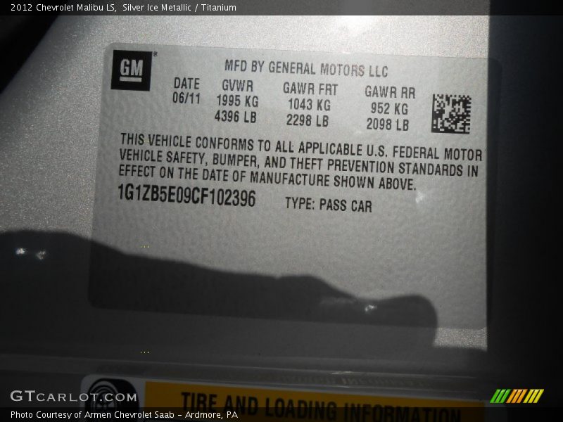 Silver Ice Metallic / Titanium 2012 Chevrolet Malibu LS