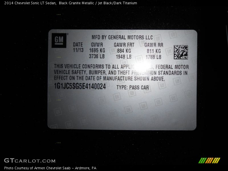 Black Granite Metallic / Jet Black/Dark Titanium 2014 Chevrolet Sonic LT Sedan