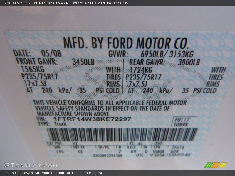 Oxford White / Medium Flint Grey 2008 Ford F150 XL Regular Cab 4x4
