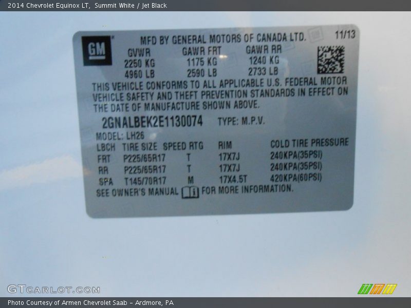 Summit White / Jet Black 2014 Chevrolet Equinox LT