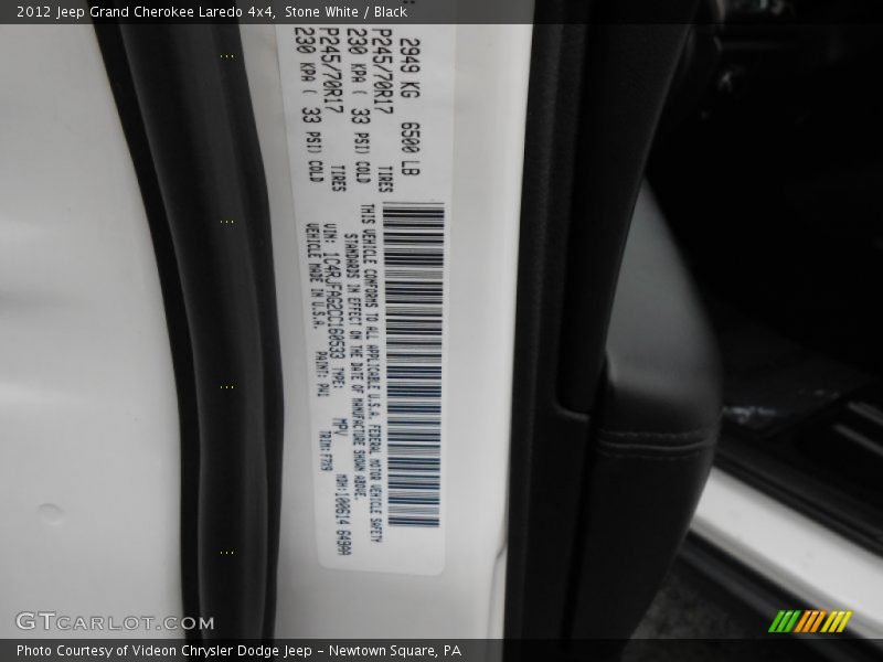 Stone White / Black 2012 Jeep Grand Cherokee Laredo 4x4