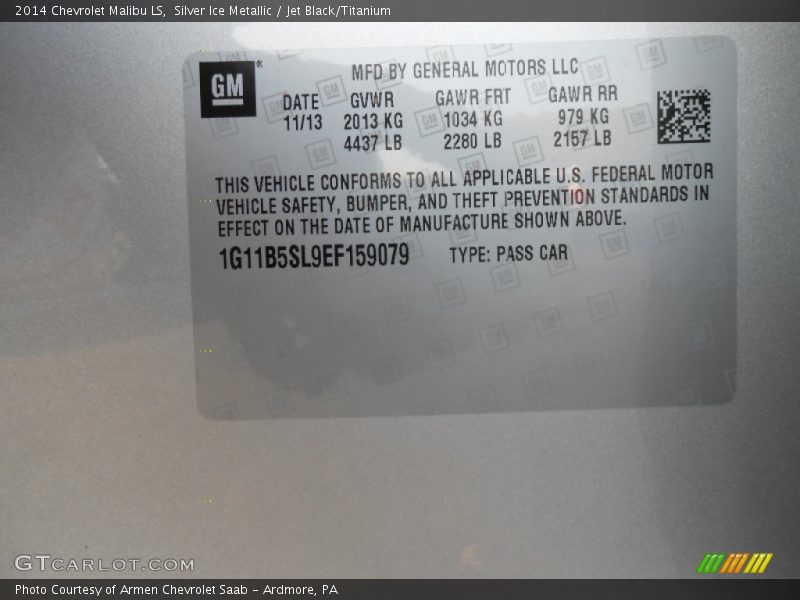 Silver Ice Metallic / Jet Black/Titanium 2014 Chevrolet Malibu LS
