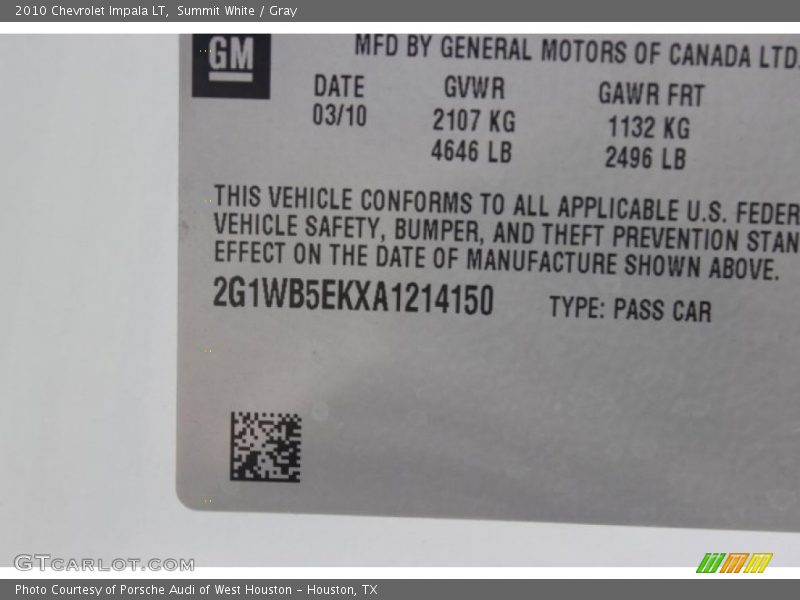 Summit White / Gray 2010 Chevrolet Impala LT