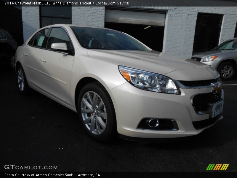 White Diamond Tricoat / Cocoa/Light Neutral 2014 Chevrolet Malibu LT