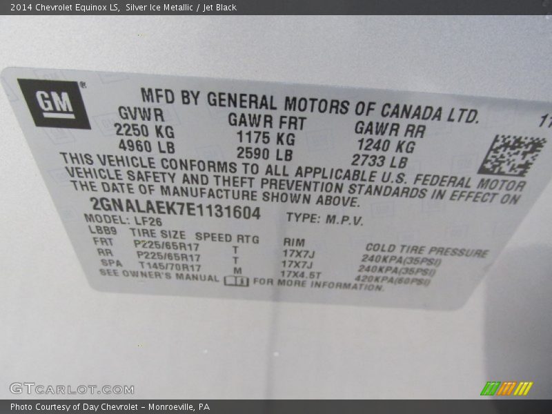 Silver Ice Metallic / Jet Black 2014 Chevrolet Equinox LS