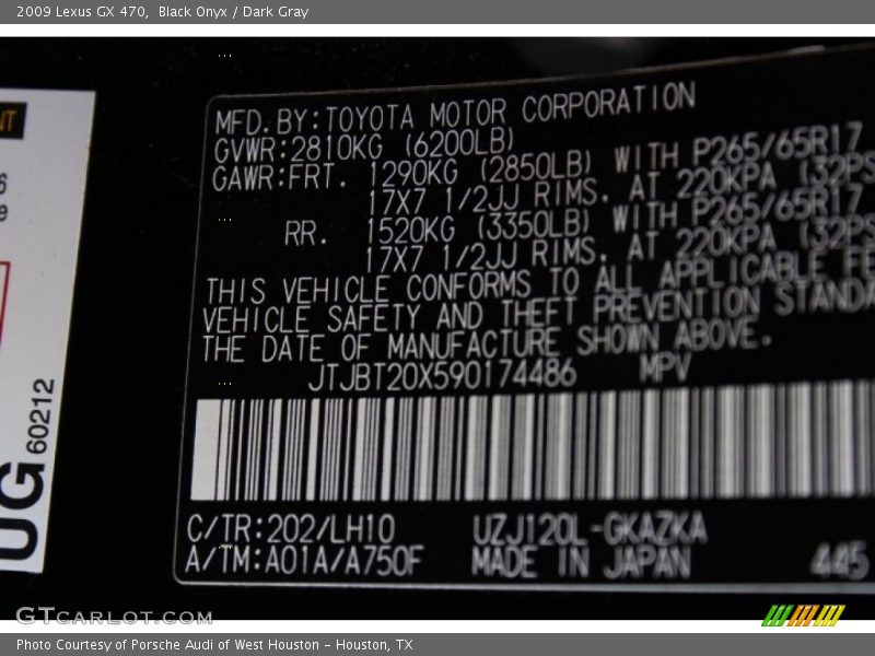 Black Onyx / Dark Gray 2009 Lexus GX 470