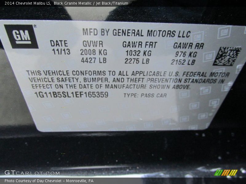 Black Granite Metallic / Jet Black/Titanium 2014 Chevrolet Malibu LS