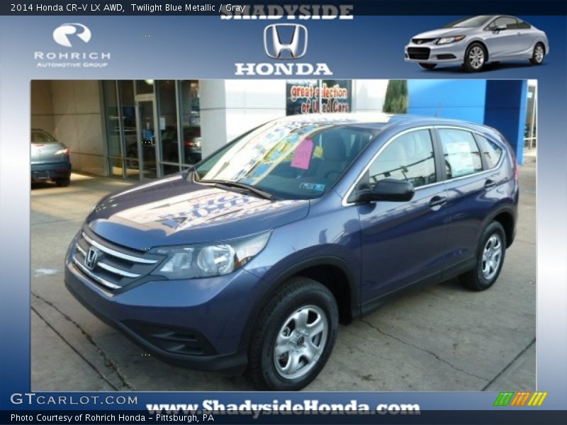 Twilight Blue Metallic / Gray 2014 Honda CR-V LX AWD