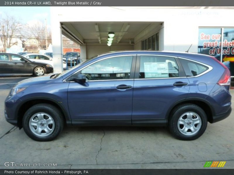 Twilight Blue Metallic / Gray 2014 Honda CR-V LX AWD