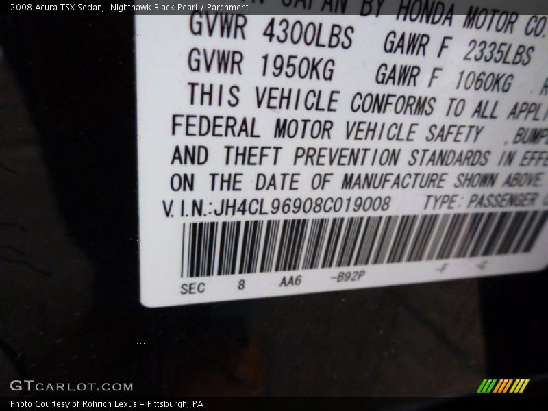 Nighthawk Black Pearl / Parchment 2008 Acura TSX Sedan