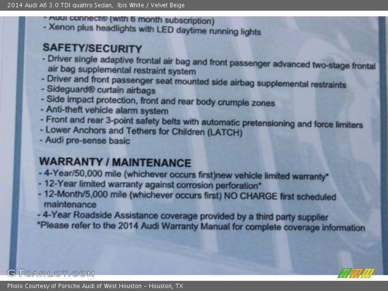 Ibis White / Velvet Beige 2014 Audi A6 3.0 TDI quattro Sedan