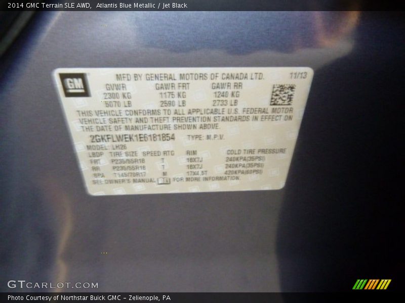 Atlantis Blue Metallic / Jet Black 2014 GMC Terrain SLE AWD