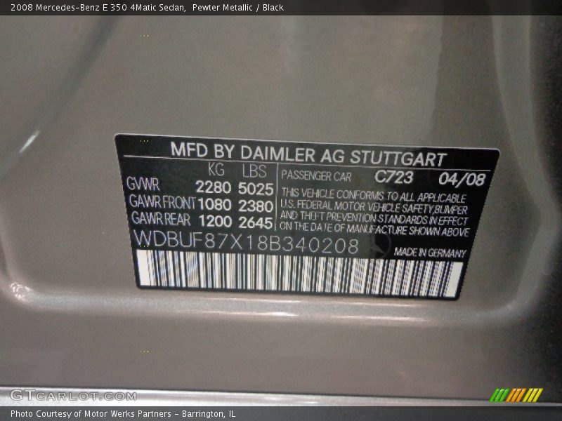 Pewter Metallic / Black 2008 Mercedes-Benz E 350 4Matic Sedan