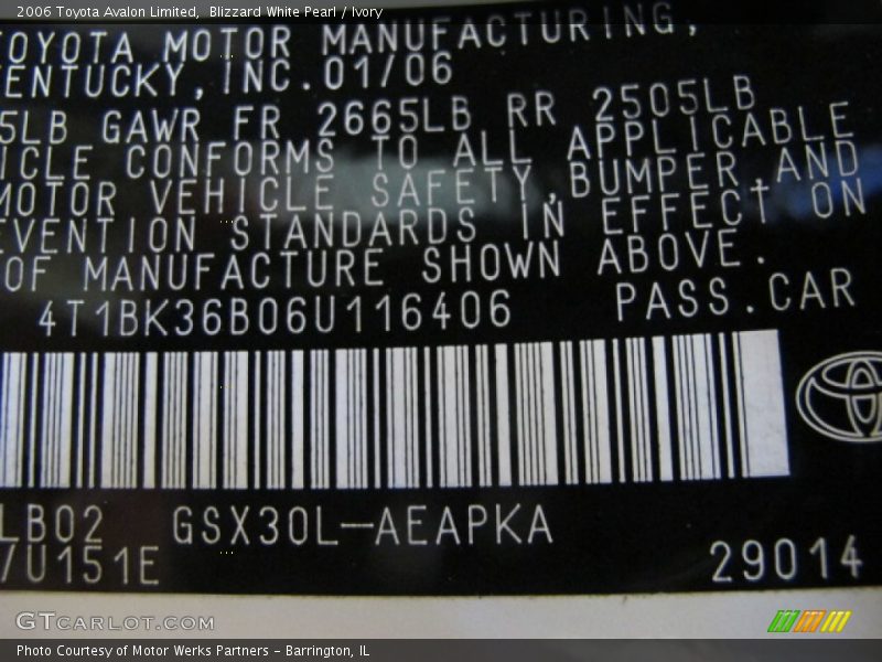 Blizzard White Pearl / Ivory 2006 Toyota Avalon Limited