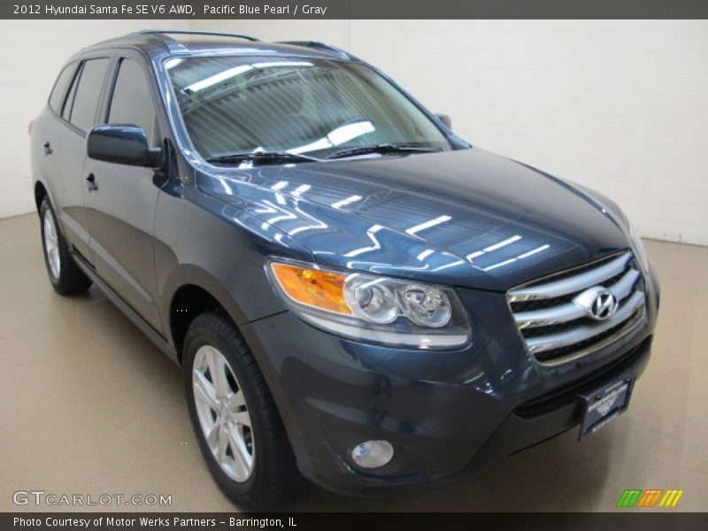 Pacific Blue Pearl / Gray 2012 Hyundai Santa Fe SE V6 AWD