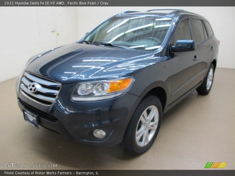Pacific Blue Pearl / Gray 2012 Hyundai Santa Fe SE V6 AWD