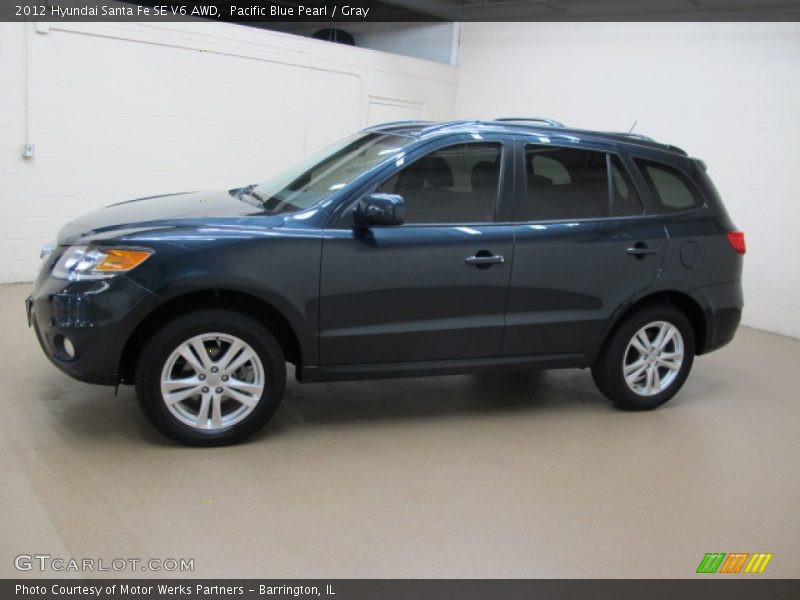 Pacific Blue Pearl / Gray 2012 Hyundai Santa Fe SE V6 AWD