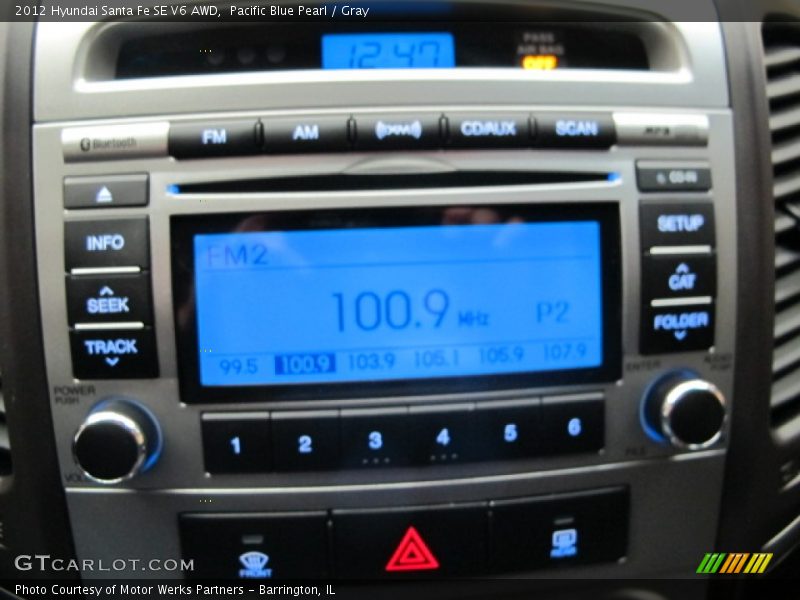 Pacific Blue Pearl / Gray 2012 Hyundai Santa Fe SE V6 AWD