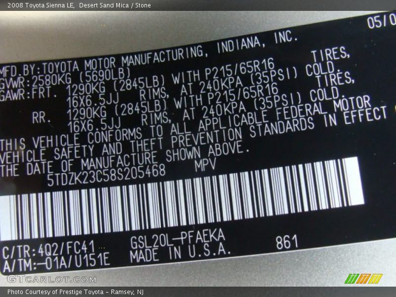 Desert Sand Mica / Stone 2008 Toyota Sienna LE