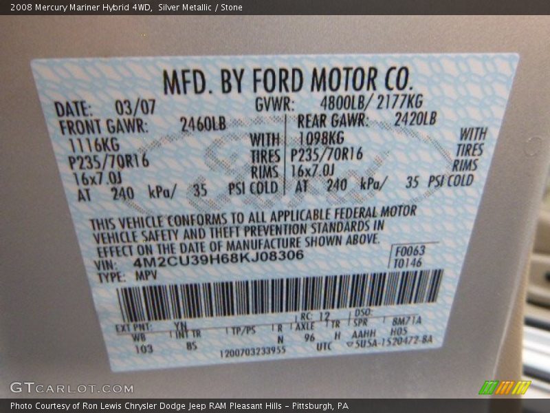 Silver Metallic / Stone 2008 Mercury Mariner Hybrid 4WD