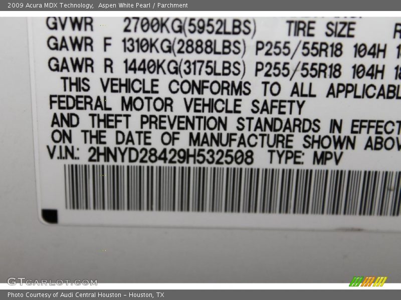 Aspen White Pearl / Parchment 2009 Acura MDX Technology