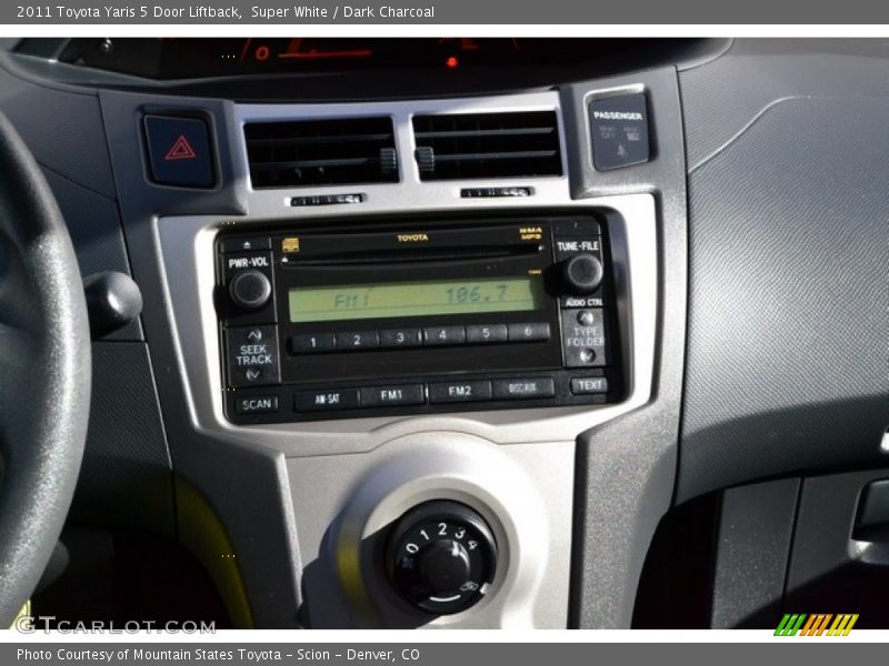Super White / Dark Charcoal 2011 Toyota Yaris 5 Door Liftback