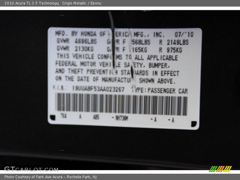 Grigio Metallic / Ebony 2010 Acura TL 3.5 Technology