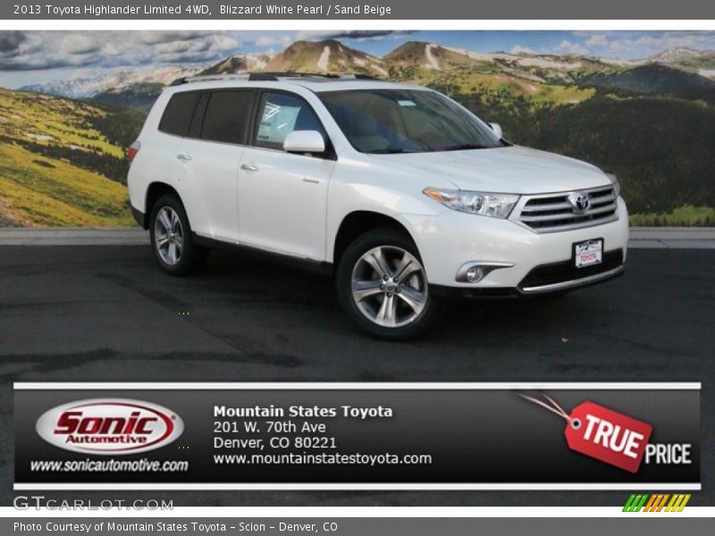Blizzard White Pearl / Sand Beige 2013 Toyota Highlander Limited 4WD