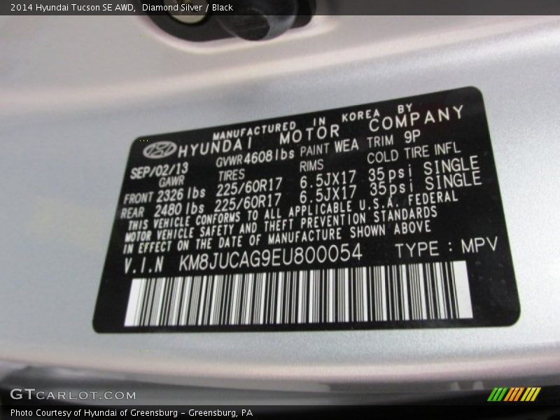 Diamond Silver / Black 2014 Hyundai Tucson SE AWD