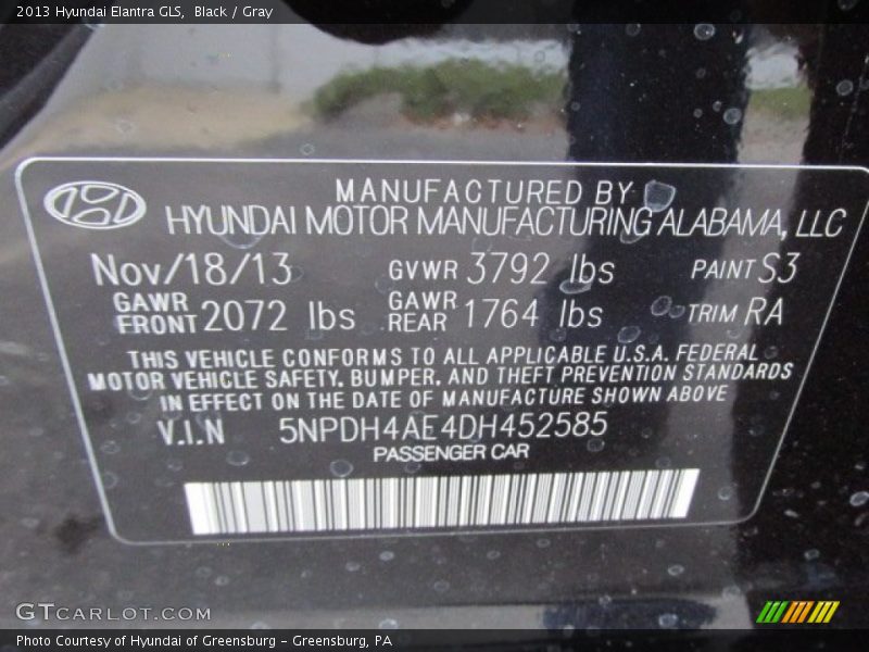 Black / Gray 2013 Hyundai Elantra GLS