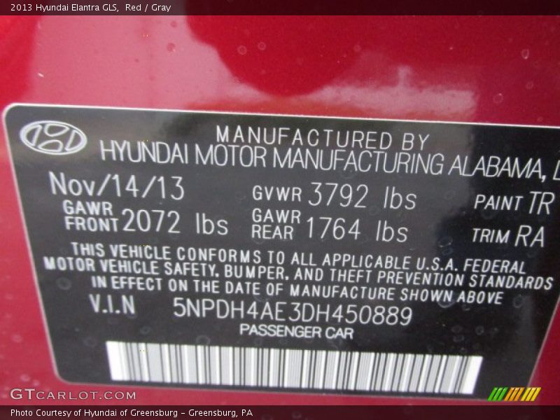 Red / Gray 2013 Hyundai Elantra GLS