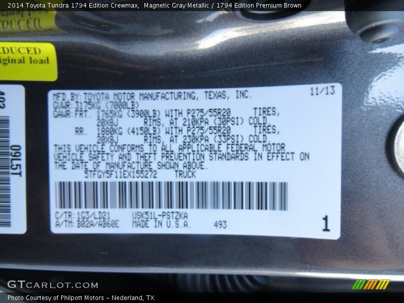 Magnetic Gray Metallic / 1794 Edition Premium Brown 2014 Toyota Tundra 1794 Edition Crewmax