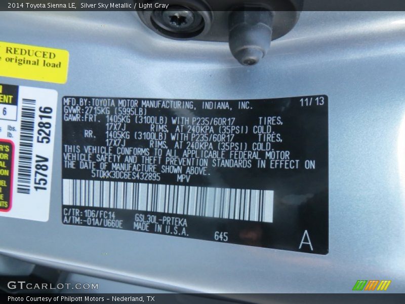 Silver Sky Metallic / Light Gray 2014 Toyota Sienna LE
