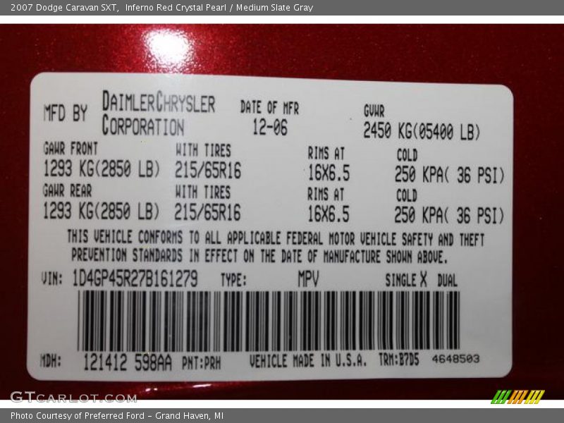 Inferno Red Crystal Pearl / Medium Slate Gray 2007 Dodge Caravan SXT