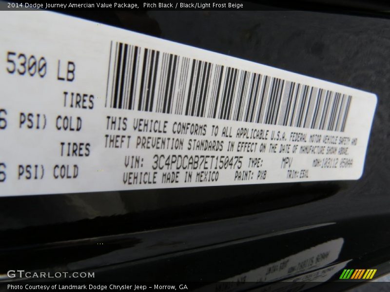 Pitch Black / Black/Light Frost Beige 2014 Dodge Journey Amercian Value Package