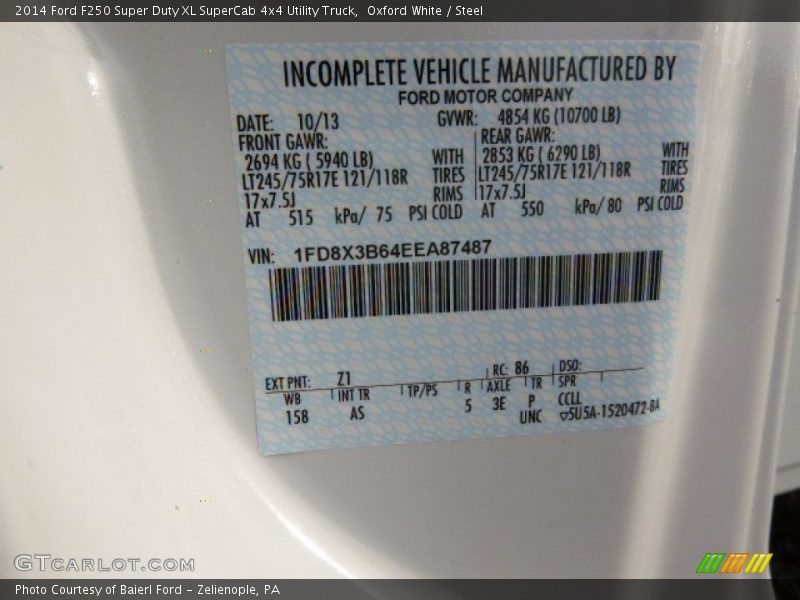 Oxford White / Steel 2014 Ford F250 Super Duty XL SuperCab 4x4 Utility Truck