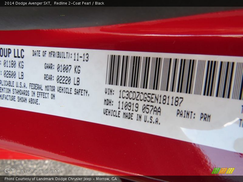 Redline 2-Coat Pearl / Black 2014 Dodge Avenger SXT