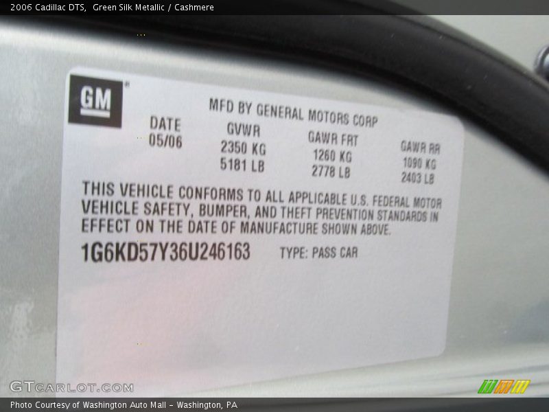 Green Silk Metallic / Cashmere 2006 Cadillac DTS