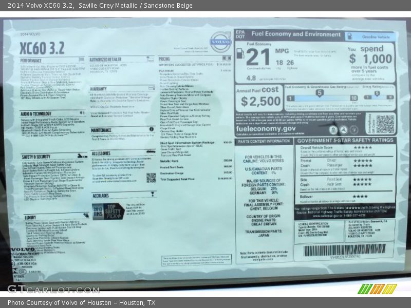 Saville Grey Metallic / Sandstone Beige 2014 Volvo XC60 3.2