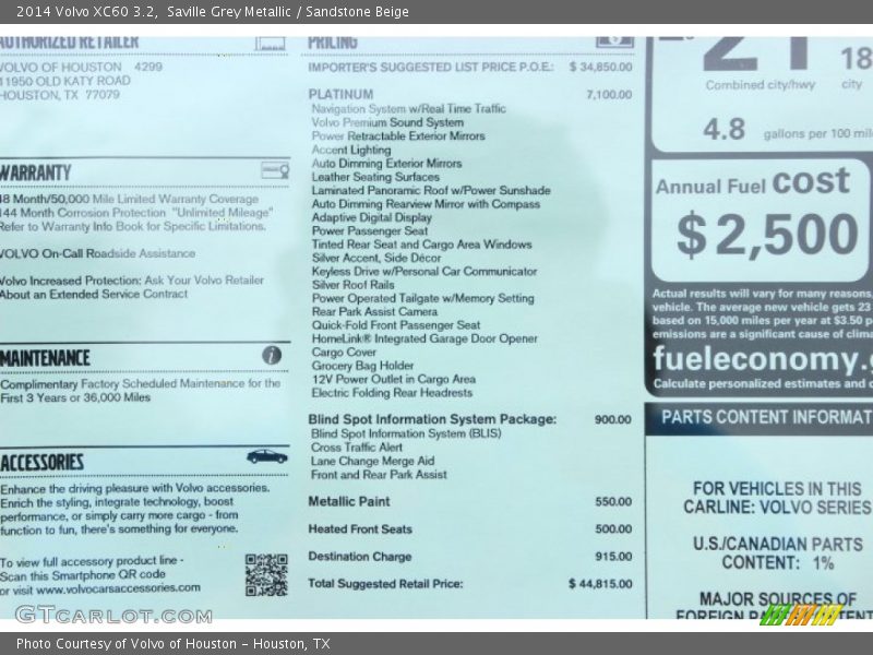 Saville Grey Metallic / Sandstone Beige 2014 Volvo XC60 3.2