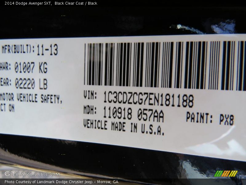 Black Clear Coat / Black 2014 Dodge Avenger SXT