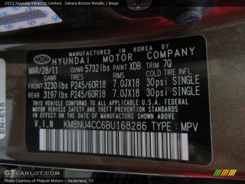 Sahara Bronze Metallic / Beige 2011 Hyundai Veracruz Limited